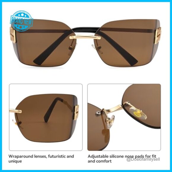 Y2K Retro Sunglasses Rimless Wrap Around Shield Frame Trendy Fashion Glasses main image 5